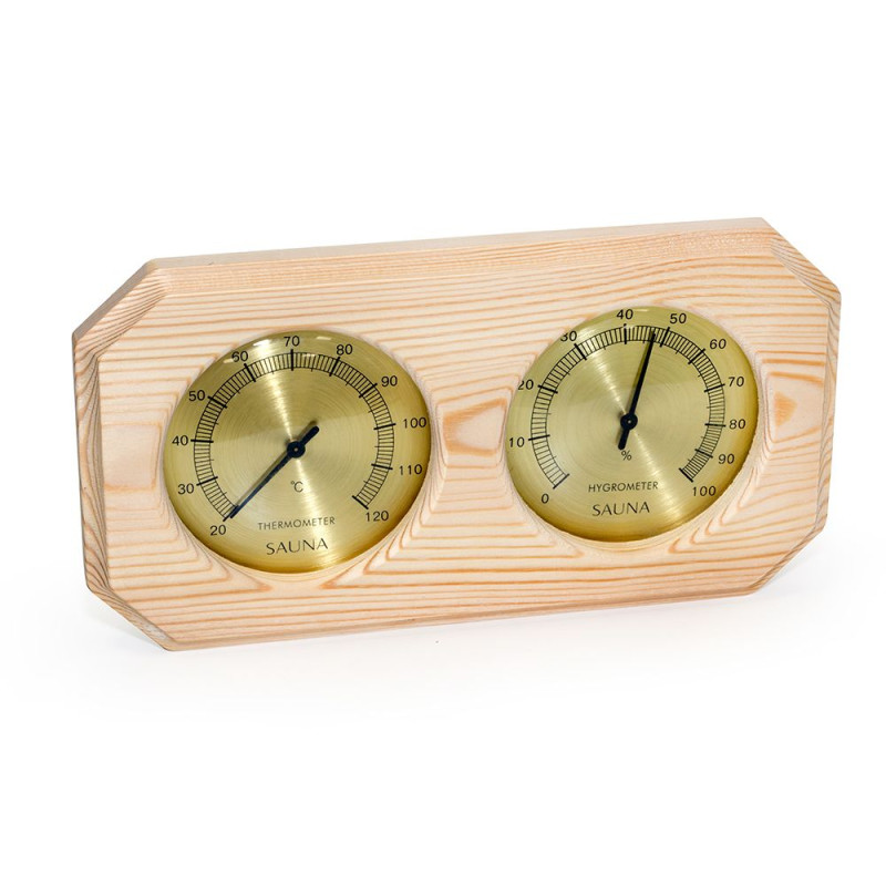 SAUFLEX-lämpö- ja kosteusmittari, vaakasuora, kahdeksankulmainen SAUFLEX-lämpö- ja kosteusmittari, vaakasuora, kahdeksankulmainen