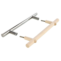 Ruostumattomasta teräksestä ja puusta valmistettu ovenkahvasarja 