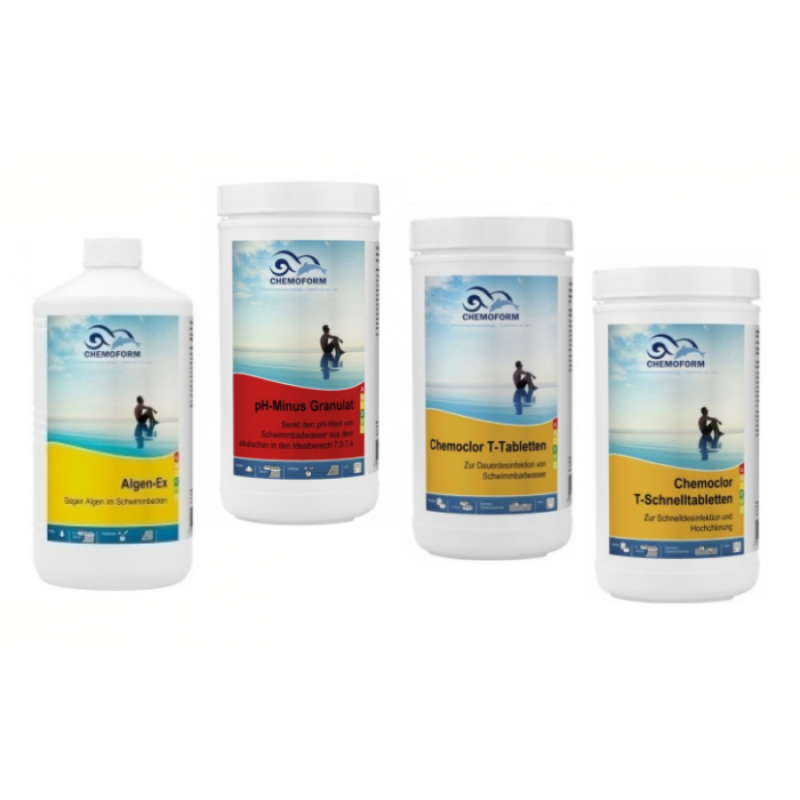 CHEMOFORM-kemikaalisarja uima-altaille, jossa on paperinen suodatinpatruuna, pieni