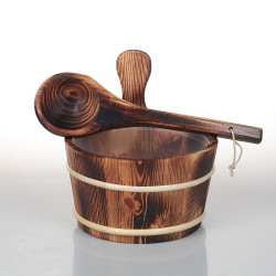 SAUFLEX puinen ämpäri ja kauha 4 l, poltettu haapa 