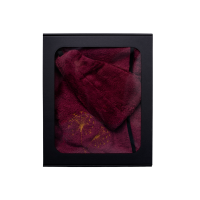 Lahjasetti lahjapakkauksessa HÄNELLE. Naisten saunahattu ja esiliina - Viininpunainen