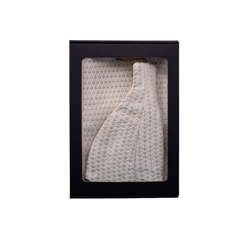 Lahjasetti lahjapakkauksessa HÄNELLE. Naisten saunahattu ja esiliina - Pellava