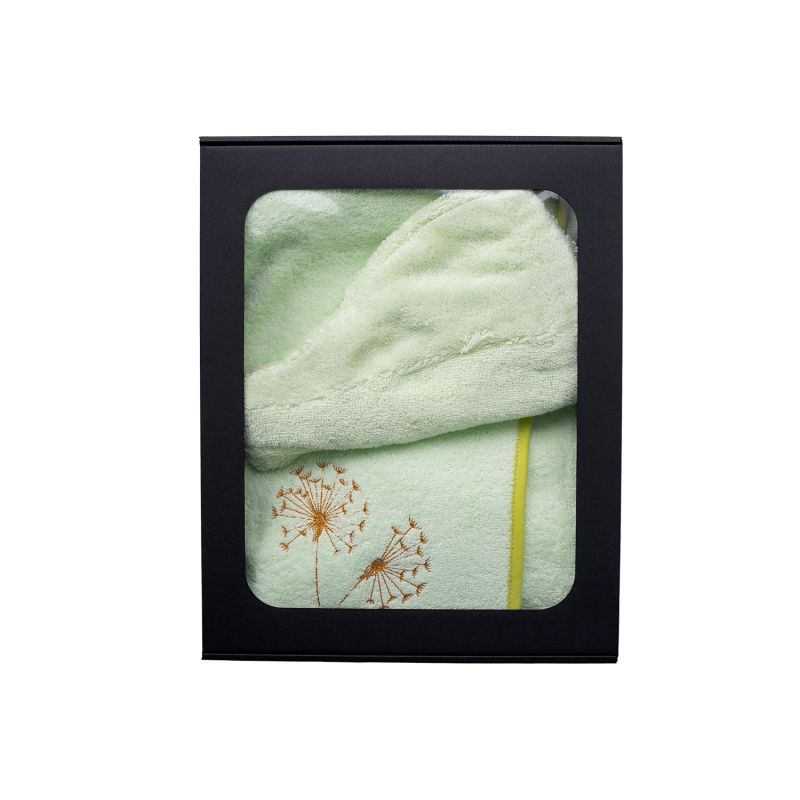 Lahjasetti lahjapakkauksessa HÄNELLE. Naisten saunahattu ja esiliina, VAALEANVIHREÄ