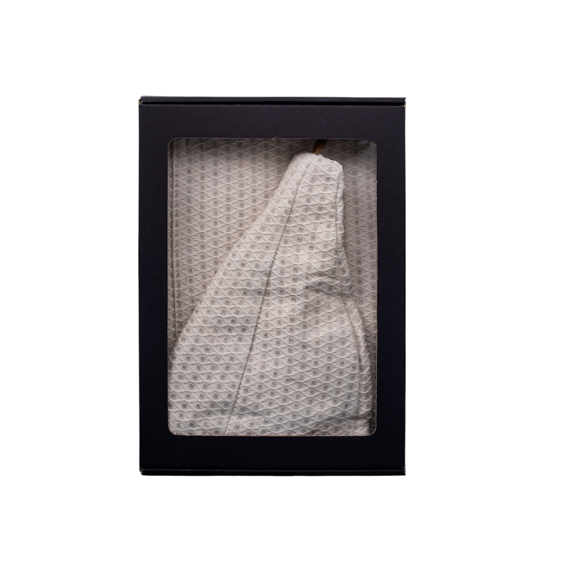 Lahjasetti lahjapakkauksessa HÄNELLE. Miesten saunahattu ja esiliina - Pellava