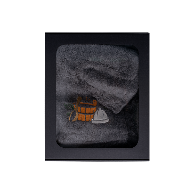 Lahjasetti lahjapakkauksessa HÄNELLE. Miesten saunahattu ja esiliina - HARMAA