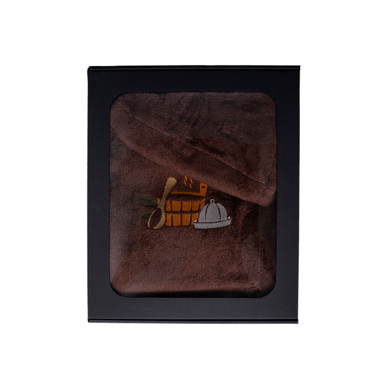 Lahjasetti lahjapakkauksessa HÄNELLE. Miesten saunahattu ja esiliina - RUSKEA