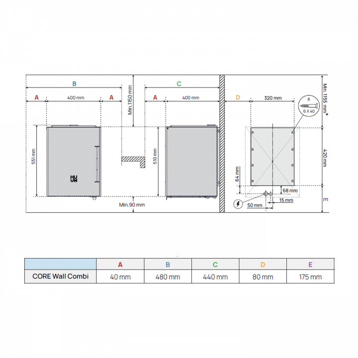 Sähkökiuas - HUUM Core Wall Combi, valkoinen