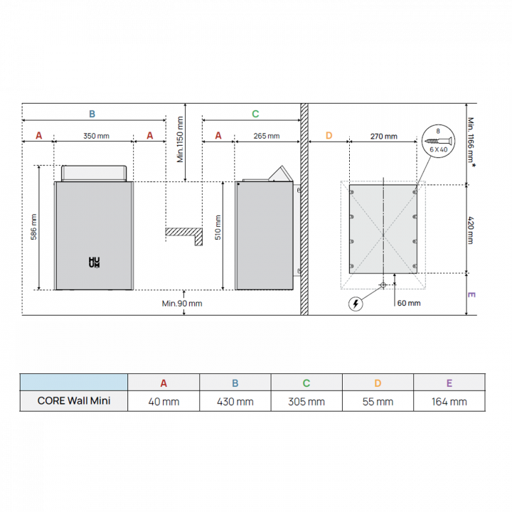Sähkökiuas - HUUM Core Wall Mini Combi 4