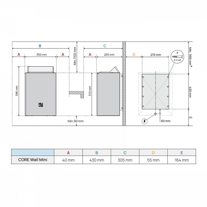 Sähkökiuas - HUUM Core Wall Mini, musta