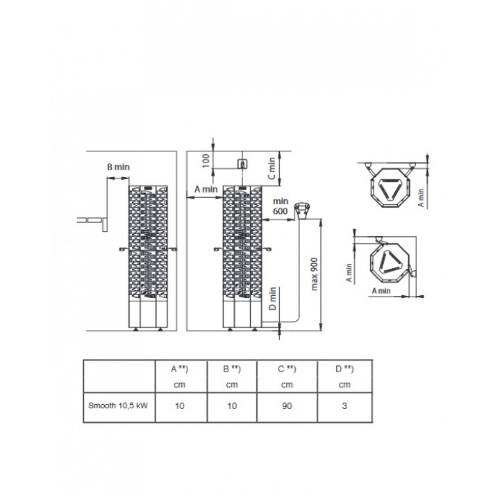 Sähkökiuas - NARVI SMOOTH 10,5 kW, musta