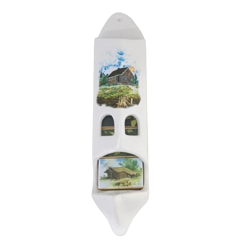 Keraaminen tulitikkurasian pidike, jossa 5 tulitikkurasiaa