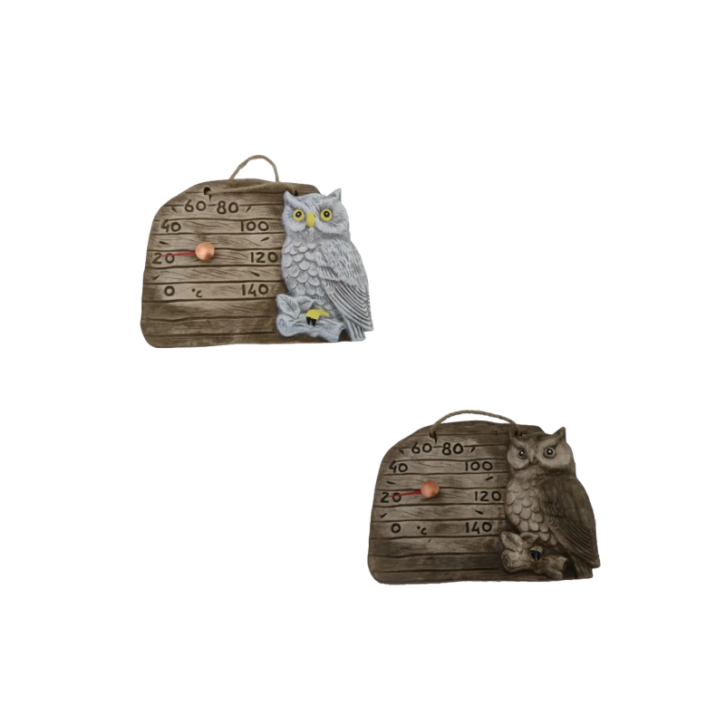 Keraaminen saunalämpömittari - pöllö oksalla