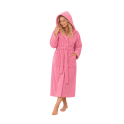 Puuvillavelourinen hupullinen kylpytakki, pinkki - 0