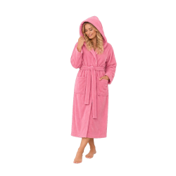 Puuvillavelourinen hupullinen kylpytakki, pinkki 