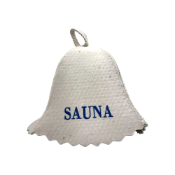 Saunahattu - SAUNA, sinisellä kirjaimella 
