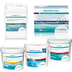 Kloorilla varustettu huoltosarja uima-altaille, joissa on suuri suodatin 