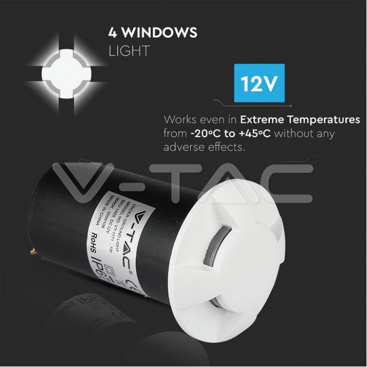 1W LED -askelvalo valkoinen 4-suuntainen 3000 K